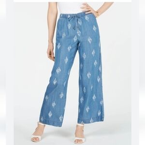 Style & Co Printed Wide legs pull on tie Waist pants size M
